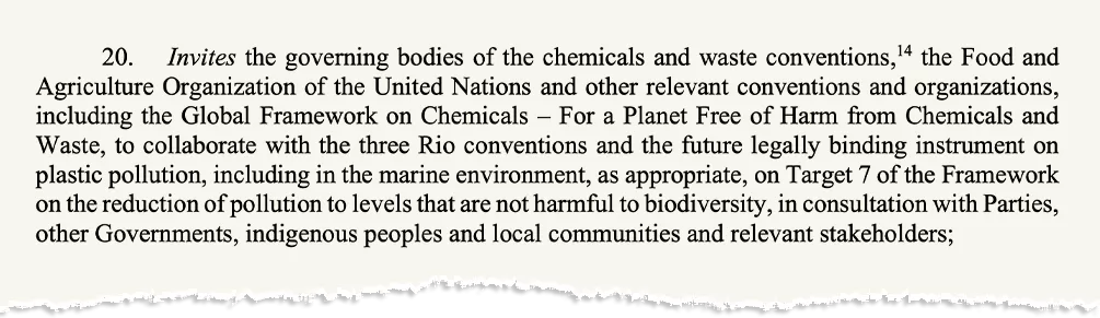 Paragraph 20 of the draft text on cooperation with other conventions and international organisations