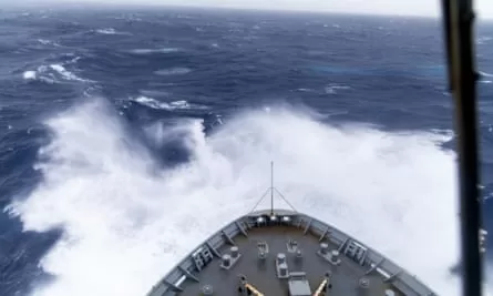 HMAS Choules in rough seas during the search and rescue mission