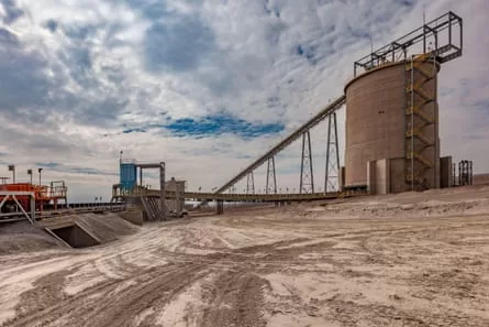 Conveyor belt and processing plant at an open-pit copper mine in Chile.