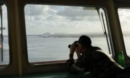 HMAS Choules command warrant officer Phillip Durnan seen as the ship departed Brisbane